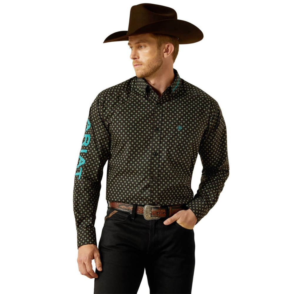 Ariat Men's Team Philbert Classic Fit Shirt in Black/Teal