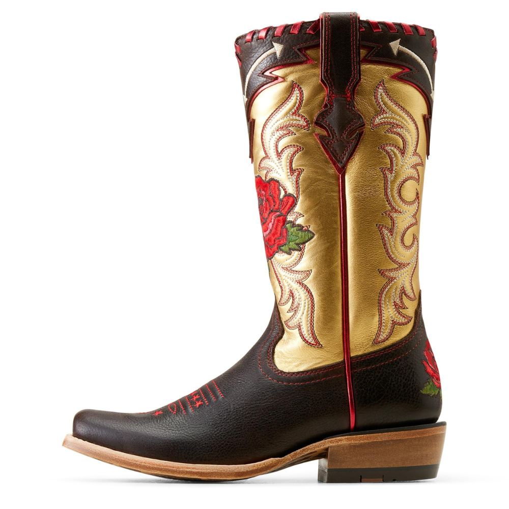 Side of Ariat Women's Futurity Rodeo Quincy Cutter Toe Western Boot, Toffee Crunch/Range Riding Ruby