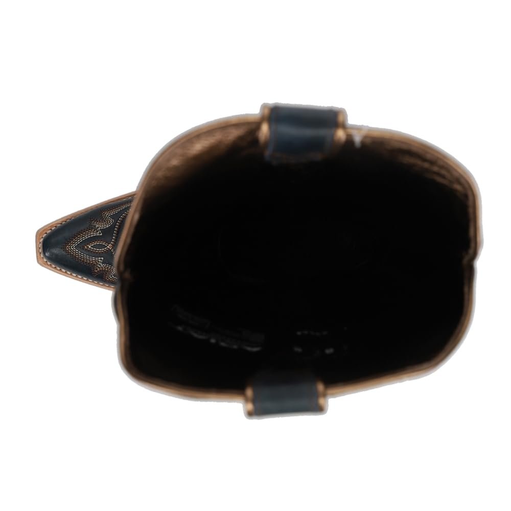 
                  
                    Black leather handbag with gold accents on a white background
                  
                