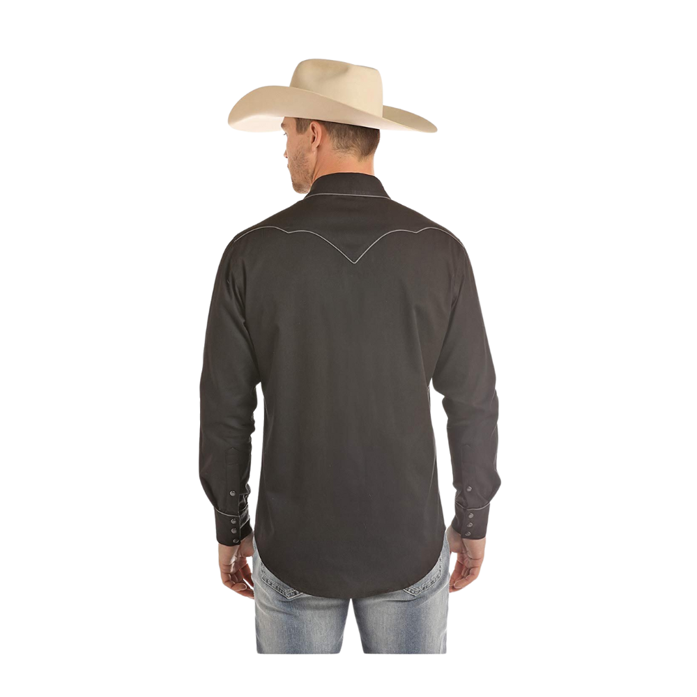 Back of Rock & Roll Denim Men's Long Sleeve Snap Shirt