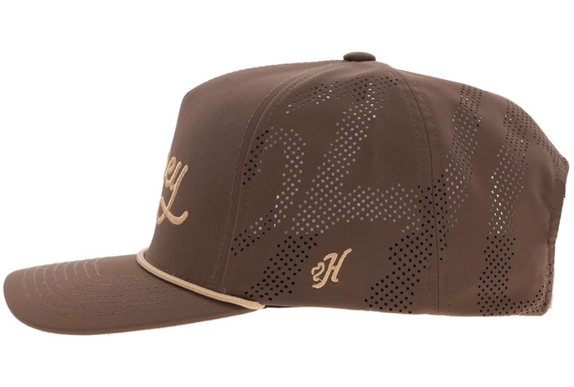 Brown cap with gold logo on a white background
