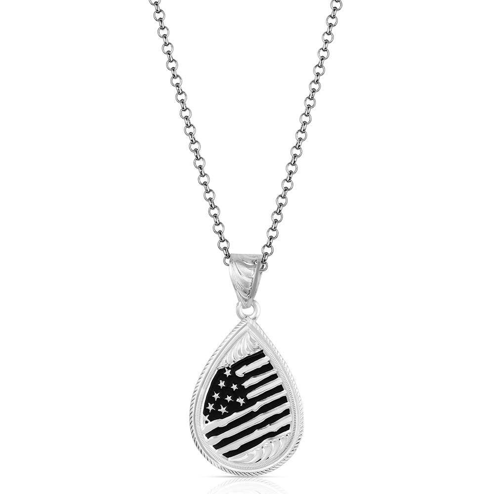 Montana Silversmiths Freedom Flies American Made Necklace featuring a silver-tone soaring eagle pendant with bright-cut Western engraving.