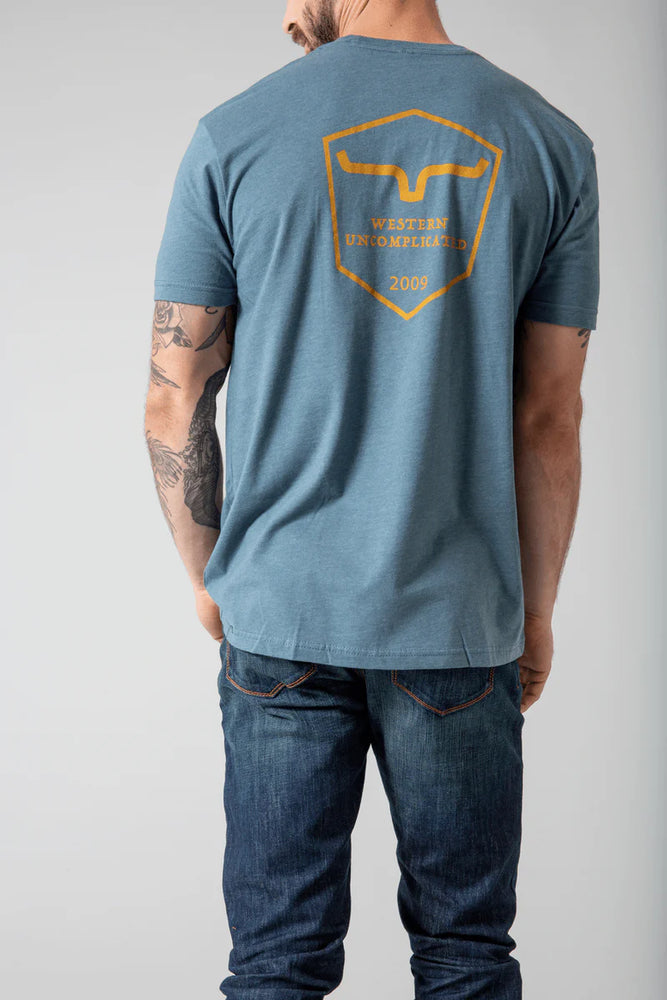 
                  
                    Back of Kimes Ranch Men's Shielded Trucker T-Shirt in Indigo
                  
                