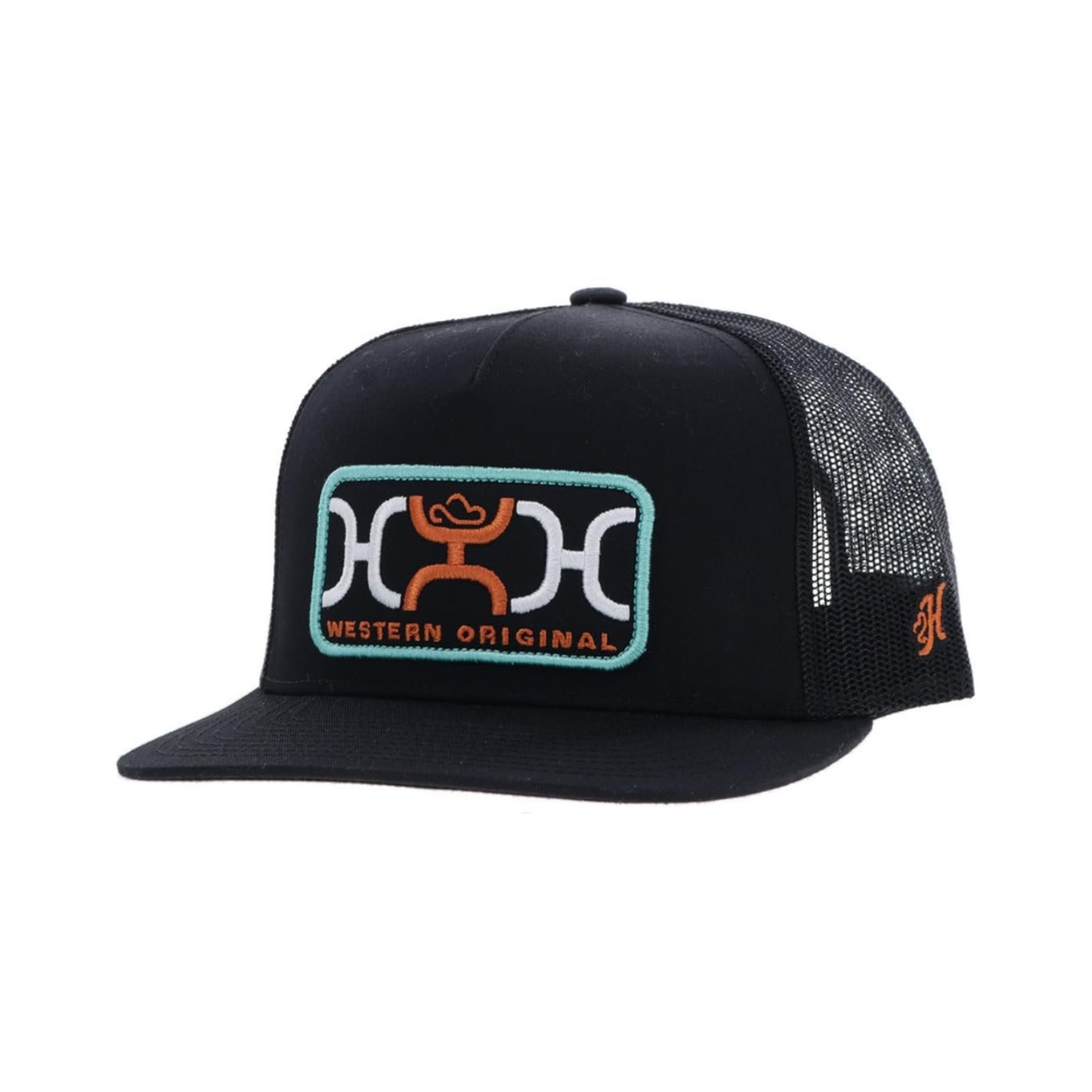 HOOEY Loop 5-Panel Patch Trucker Hat, Black/Turquoise