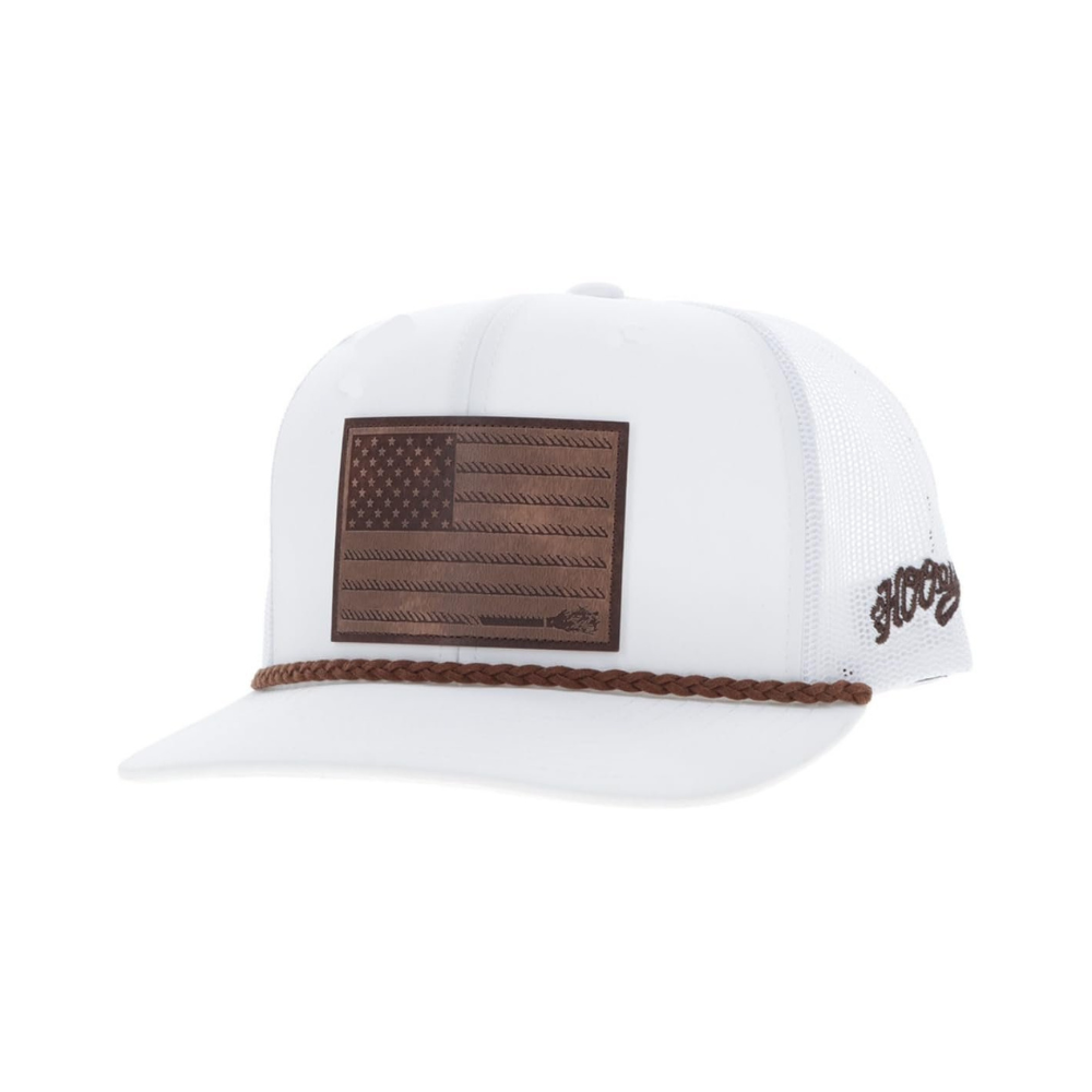 HOOEY Liberty Roper 6-Panel Trucker Hat with Leather Patch, White