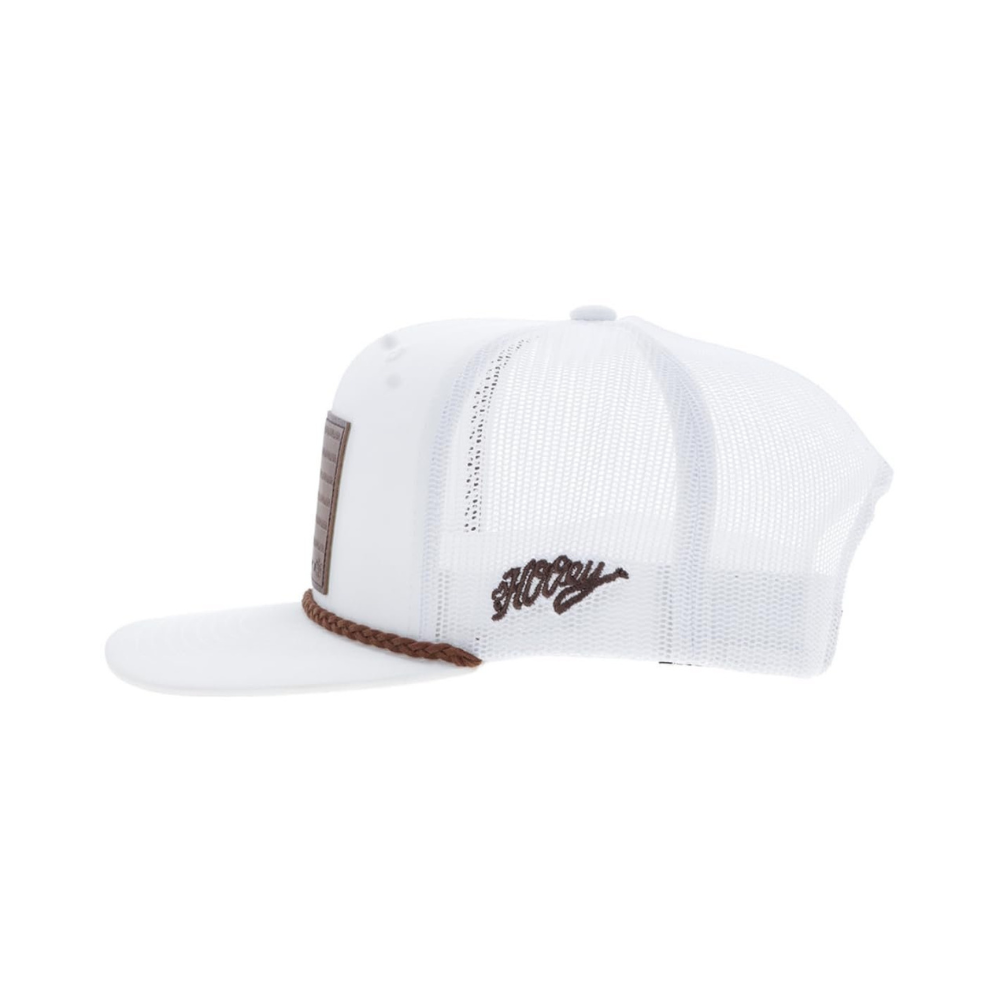 HOOEY Liberty Roper 6-Panel Trucker Hat with Leather Patch, White