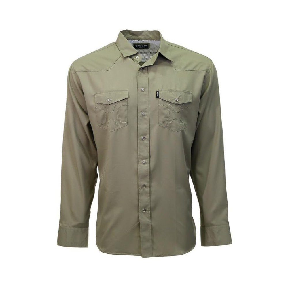 Olive HOOEY Men's Sol Long Sleeve Pearl Snap Shirt