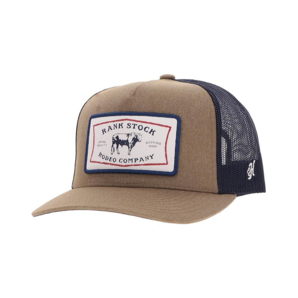 HOOEY Rank Stock 5-Panel Trucker Hat, Tan/Navy