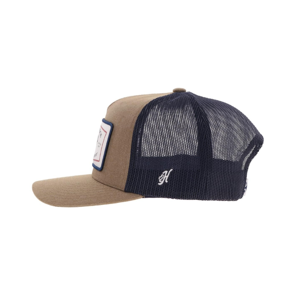 HOOEY Rank Stock 5-Panel Trucker Hat, Tan/Navy