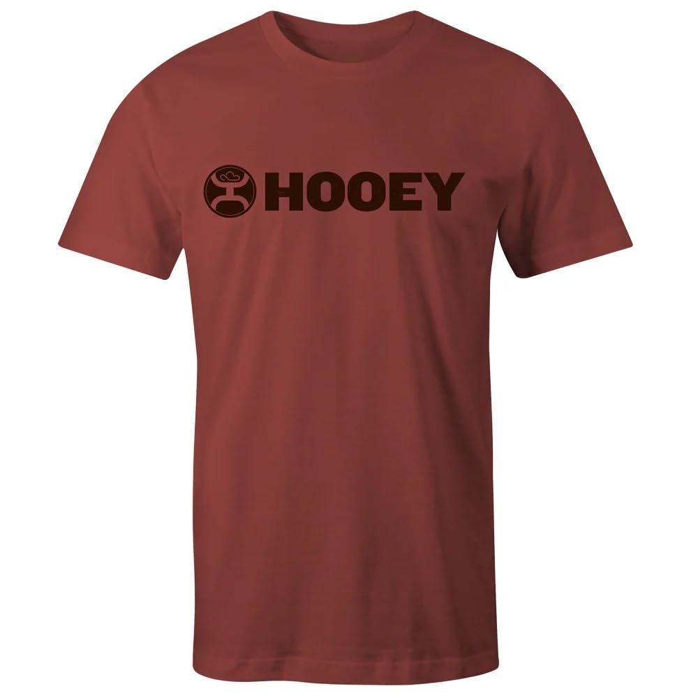 Red t-shirt with 'HOOEY' logo on a white background