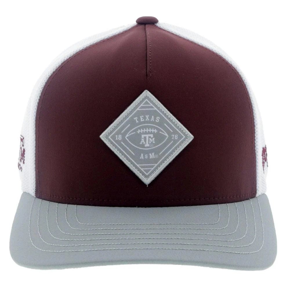
                  
                    Maroon and gray cap with a diamond-shaped logo on a white background
                  
                