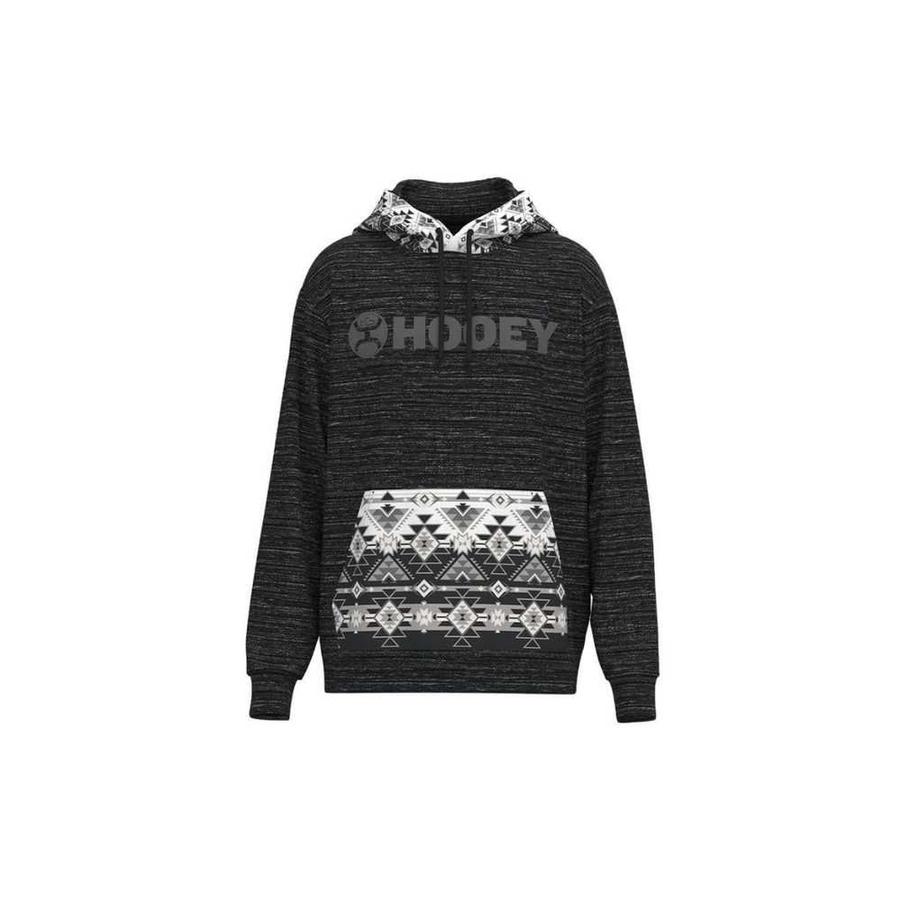 Black hoodie with white geometric patterns on a white background