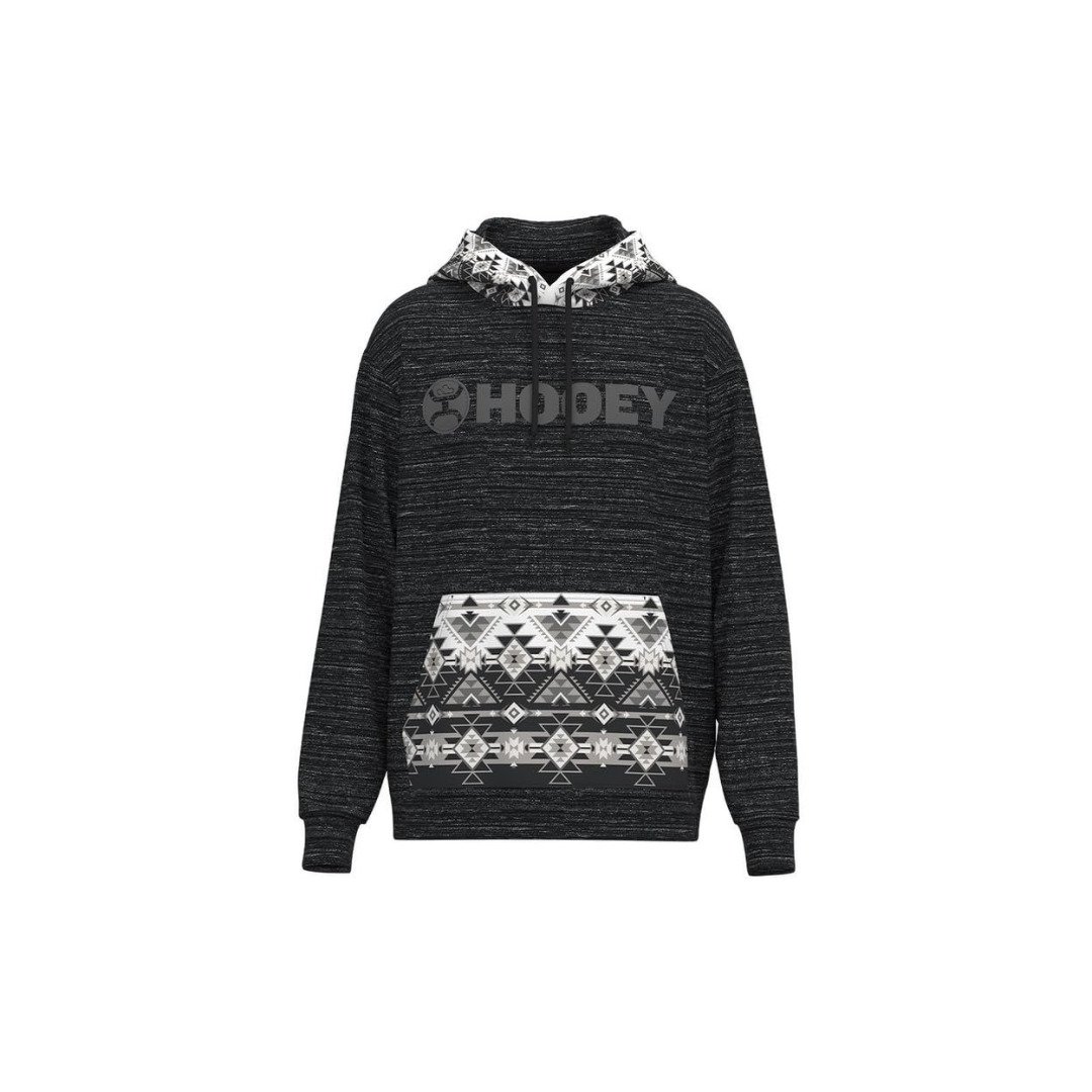 Black hoodie with white geometric patterns on a white background