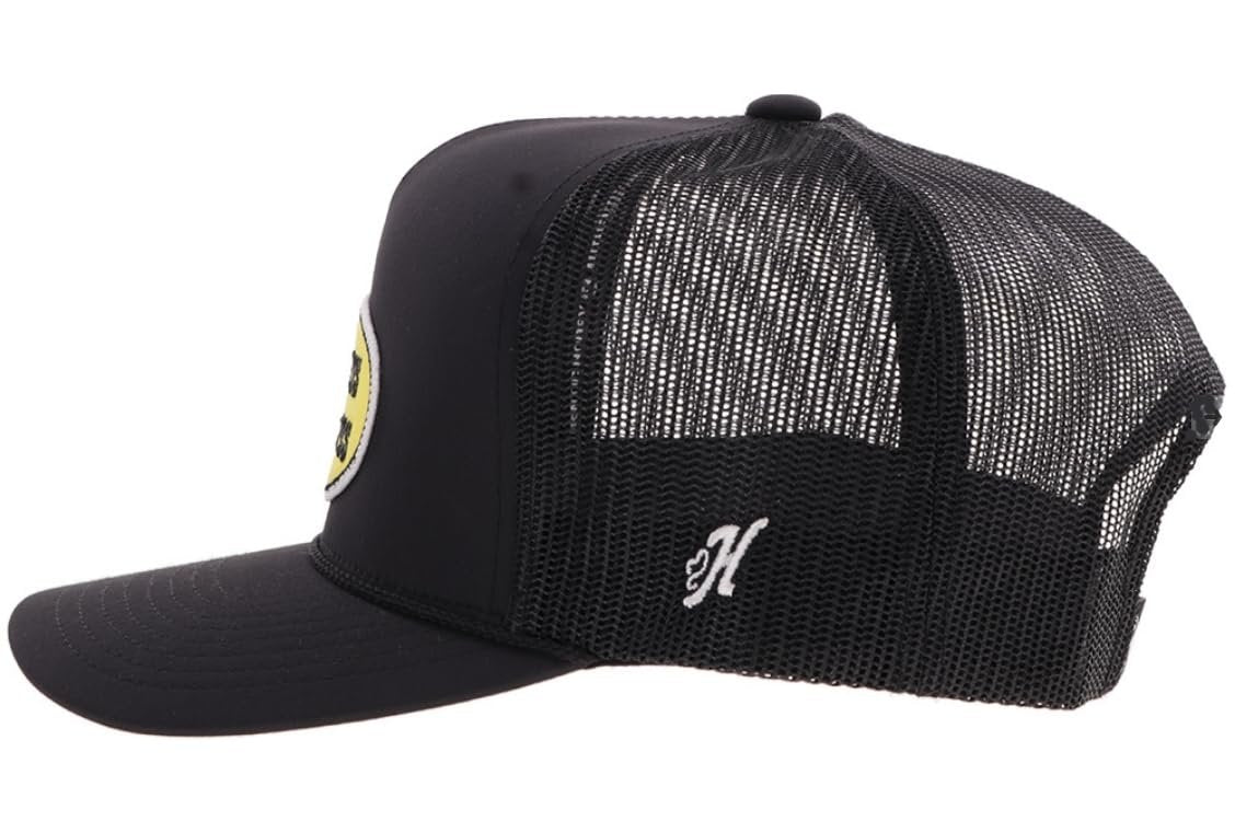 Black mesh cap with a logo on a white background