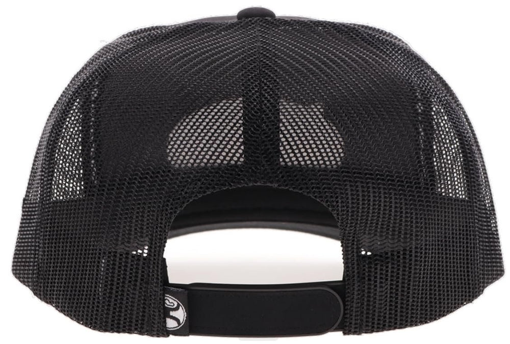 
                  
                    Black mesh cap with a brand logo on the back against a white background
                  
                