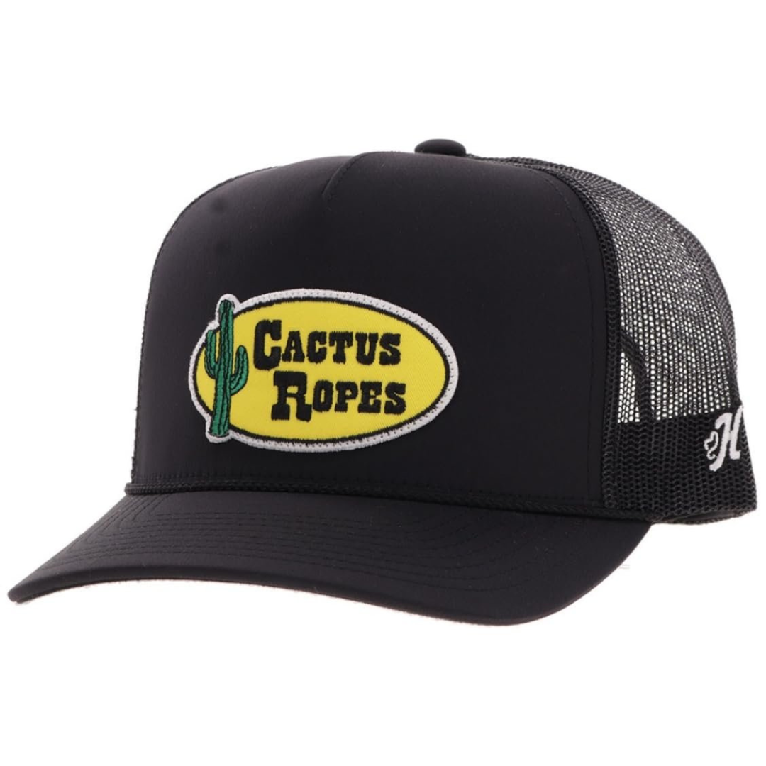Black trucker cap with 'Cactus Ropes' logo on a white background