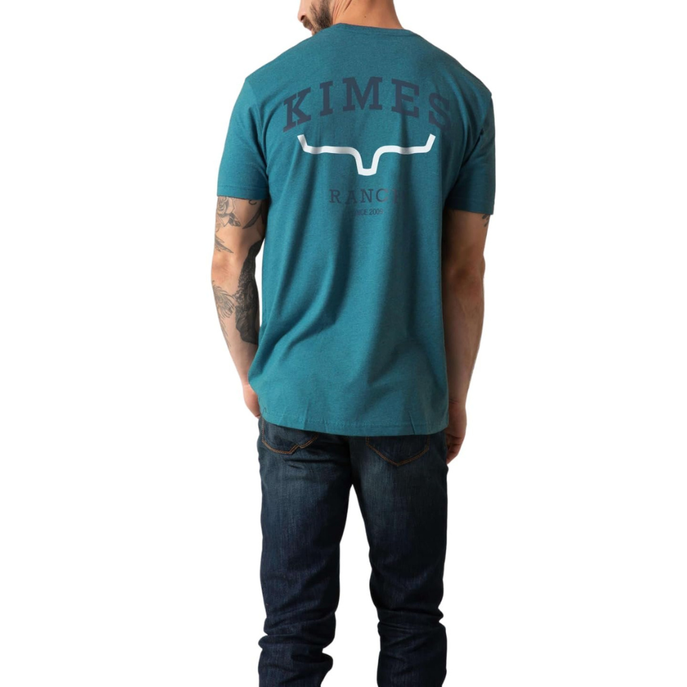Back of Kimes Ranch Men's Since 2009 T-Shirt, Teal