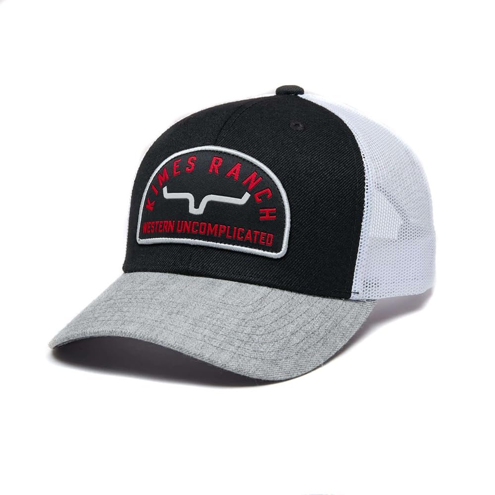 Black and gray cap with a red and white logo on a white background