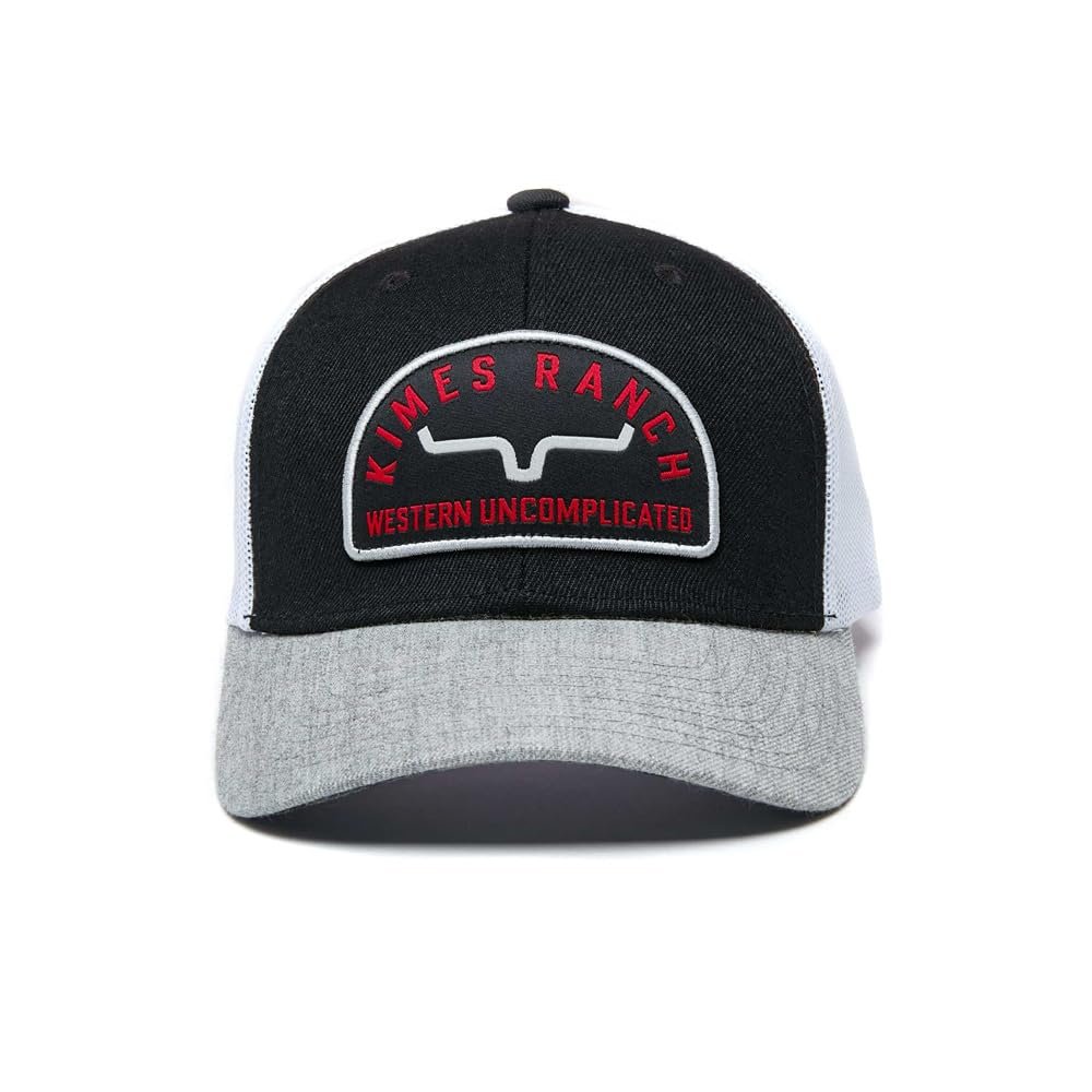 Black and gray cap with 'Kimes Ranch' logo on a white background