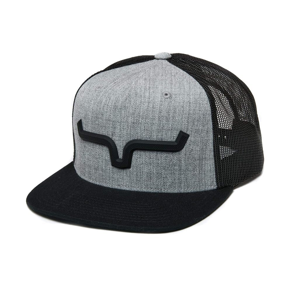 Gray and black cap with a logo on a white background