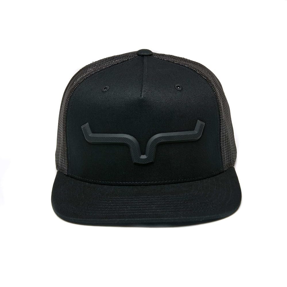 Black trucker cap with a logo on a white background