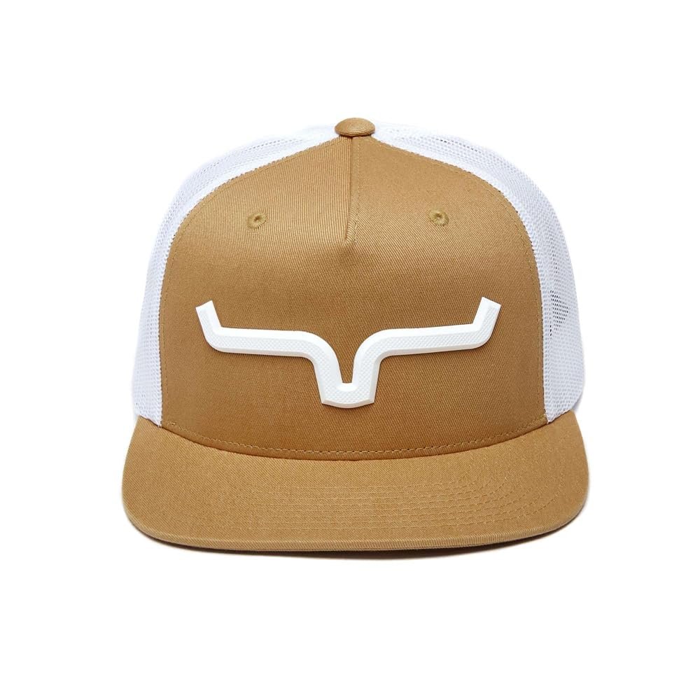 Brown cap with white mesh back and logo on a white background