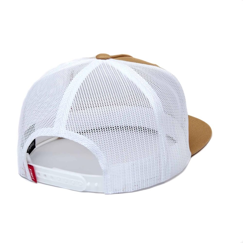 
                  
                    White mesh cap with brown visor on a white background
                  
                