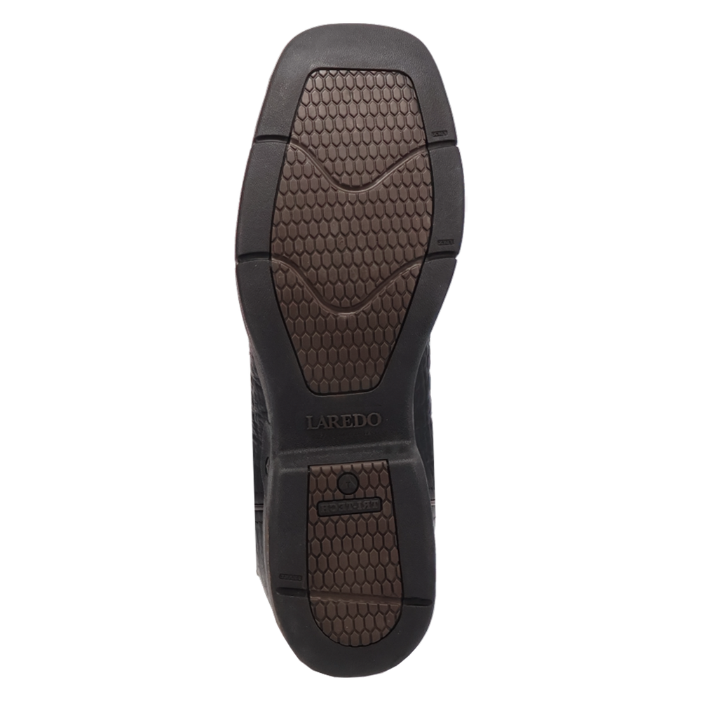 
                  
                    Dark brown shoe sole with 'Laredo' branding on a white background
                  
                