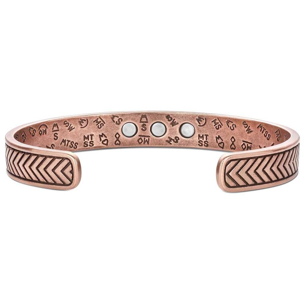 
                  
                    Copper bracelet with engraved patterns on a white background
                  
                