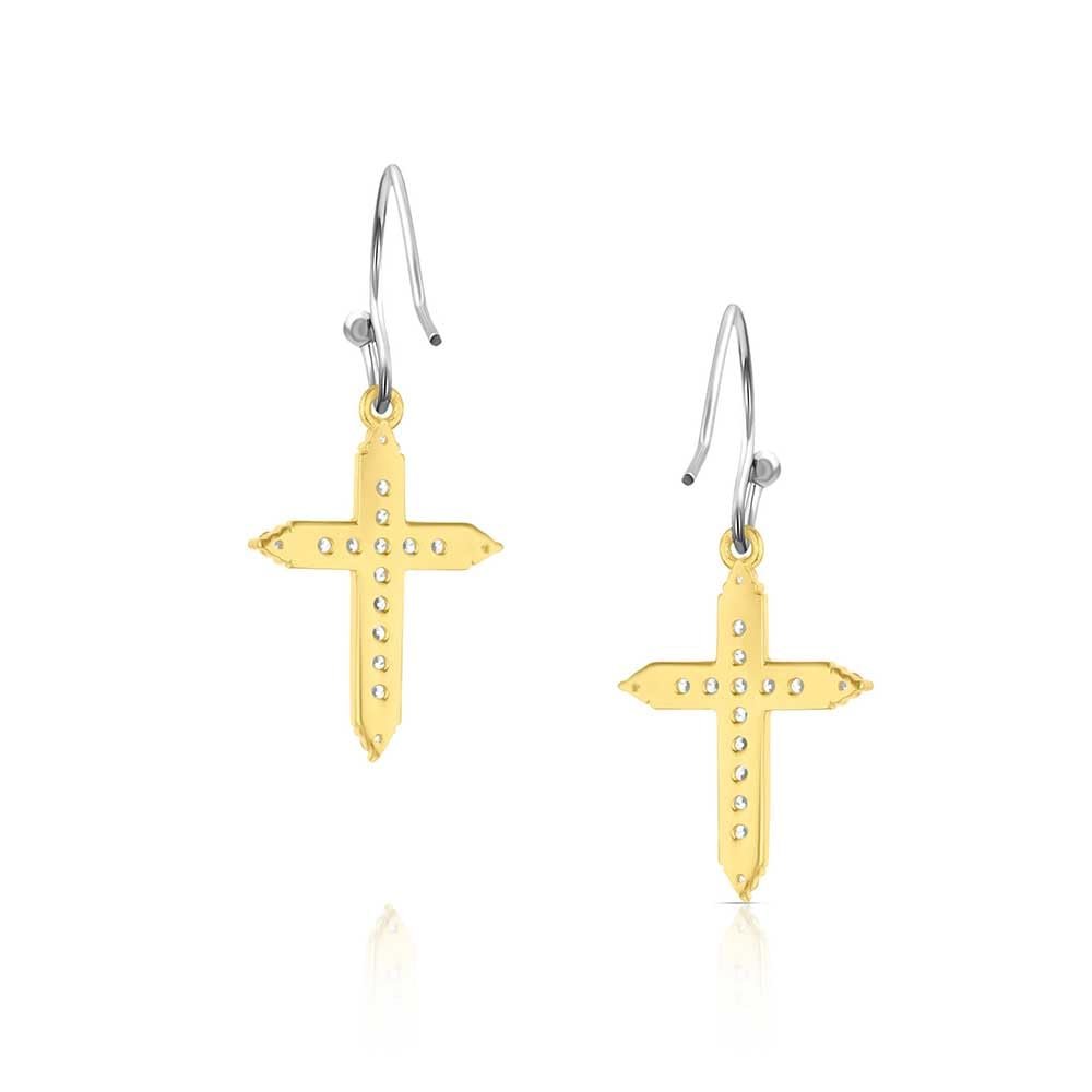 
                  
                    Gold cross-shaped earrings on a white background
                  
                