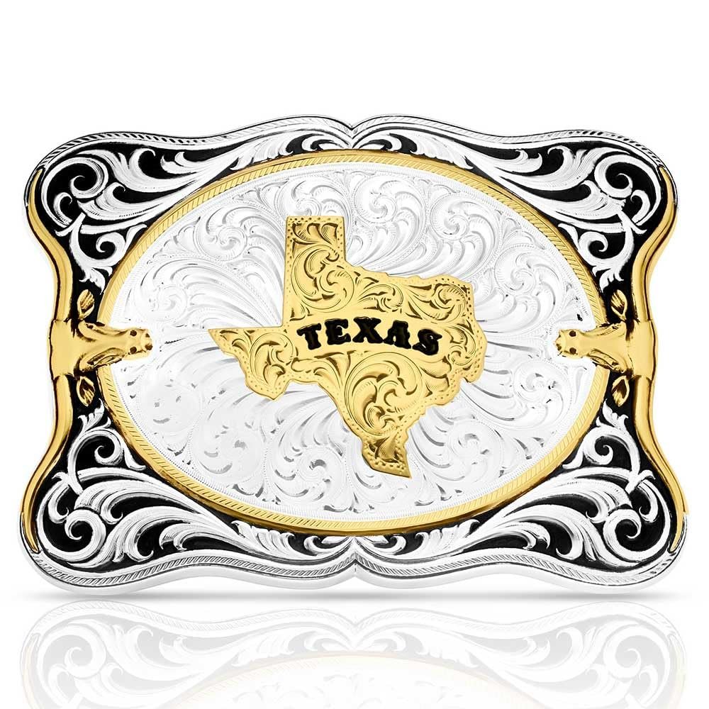 Belt buckle with Texas design on a white background