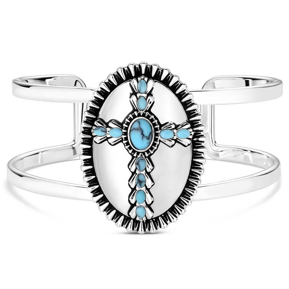 Silver bracelet with turquoise stones on a white background