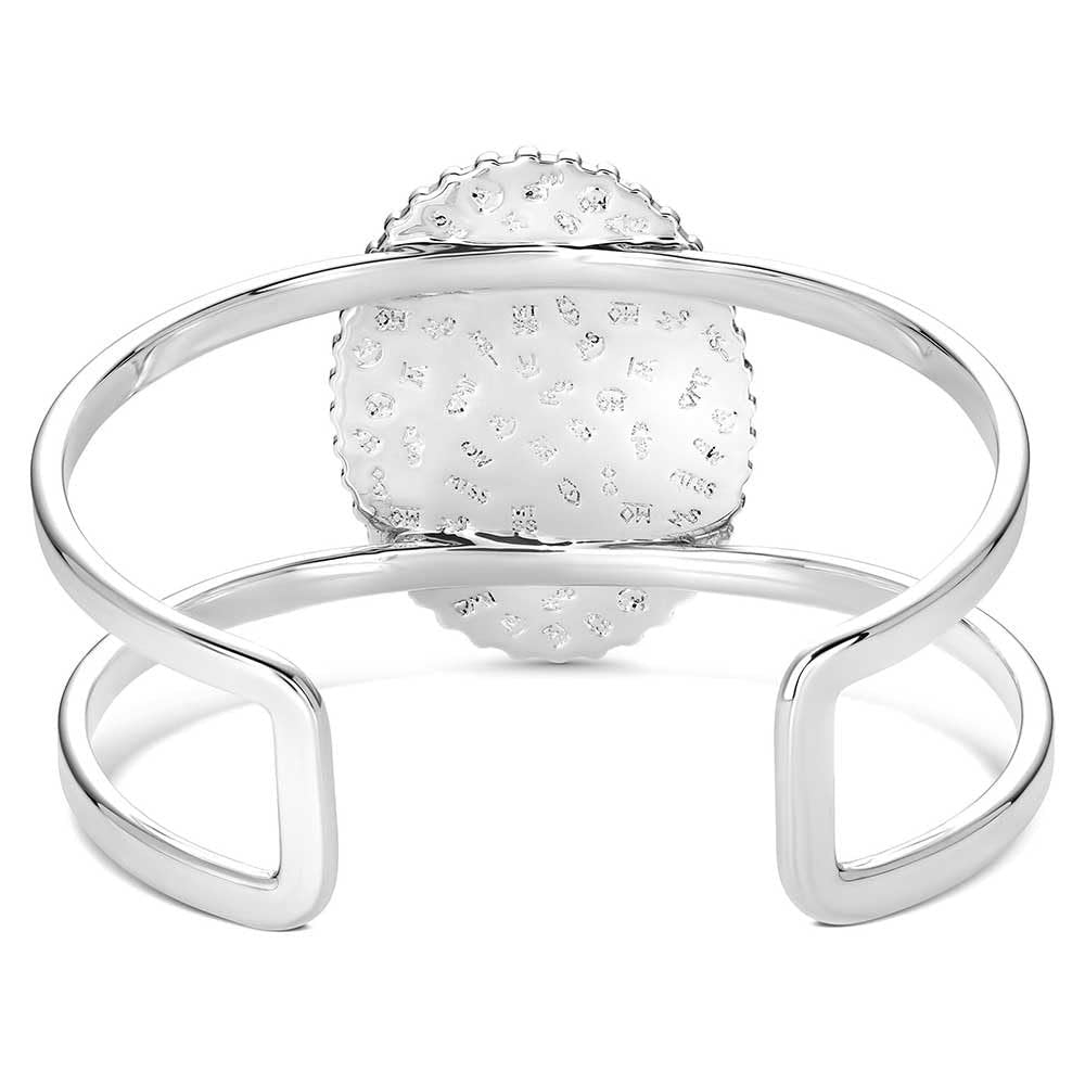 Silver ring with a textured ball design on a white background