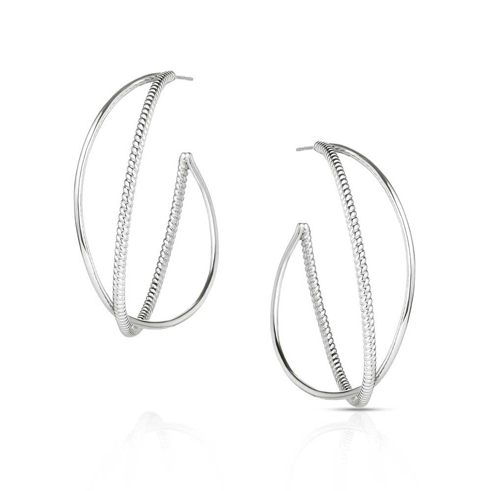 Silver hoop earrings on a white background