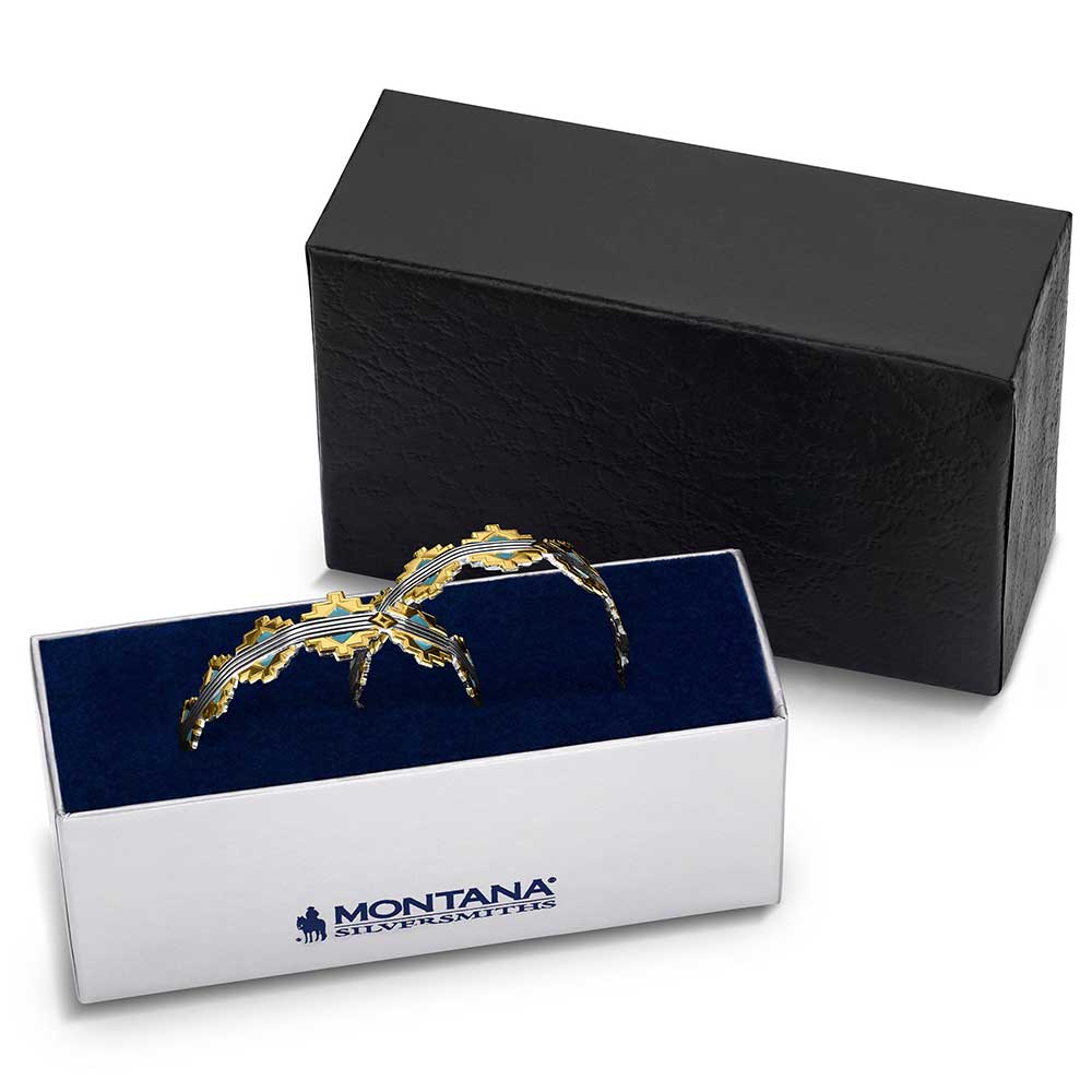 Gold bracelet in a Montana Silversmiths box with a black background