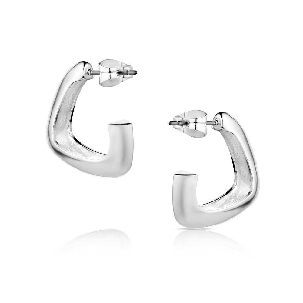 Silver hoop earrings on a white background