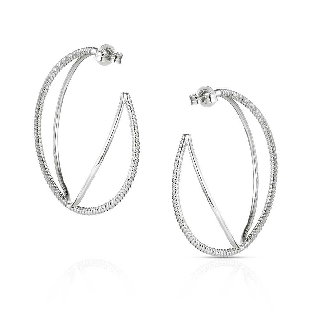 Silver hoop earrings on a white background