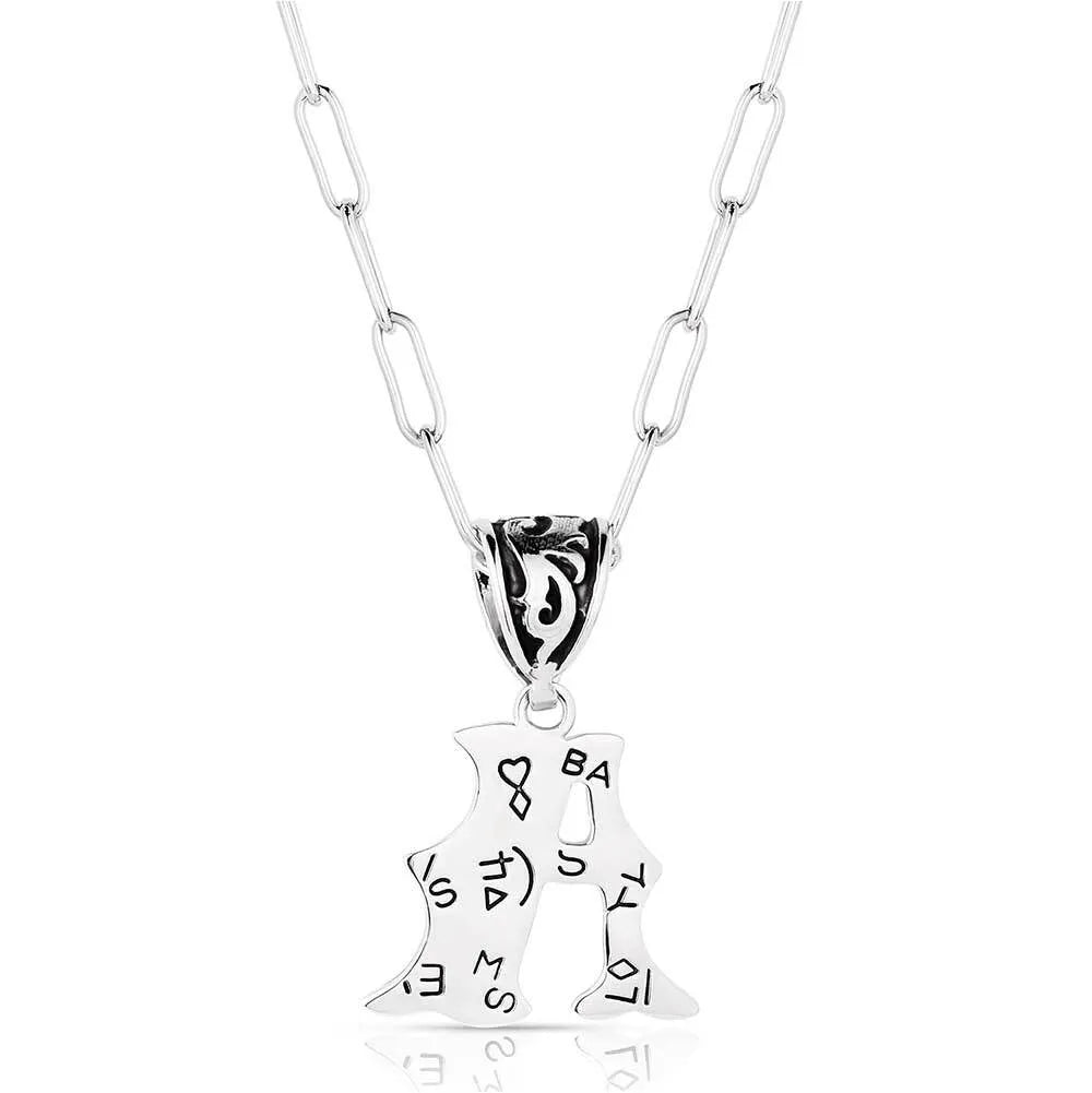Back of Montana Silversmiths Western Silver Initial Pendant Necklace, A