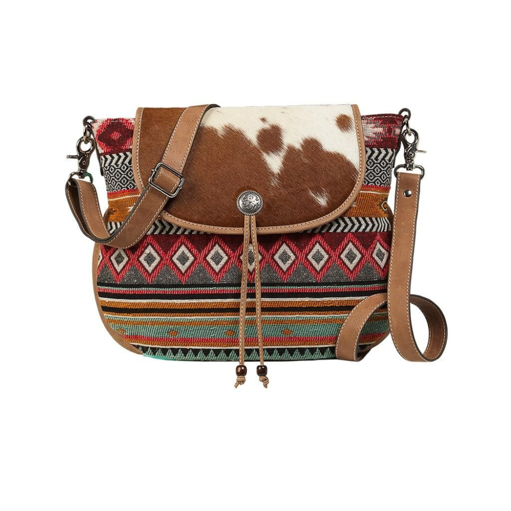 Nocona Women's Annabelle Style Conceal Carry Crossbody with Woven Fabric and Antique Silver Concho, Multicolor