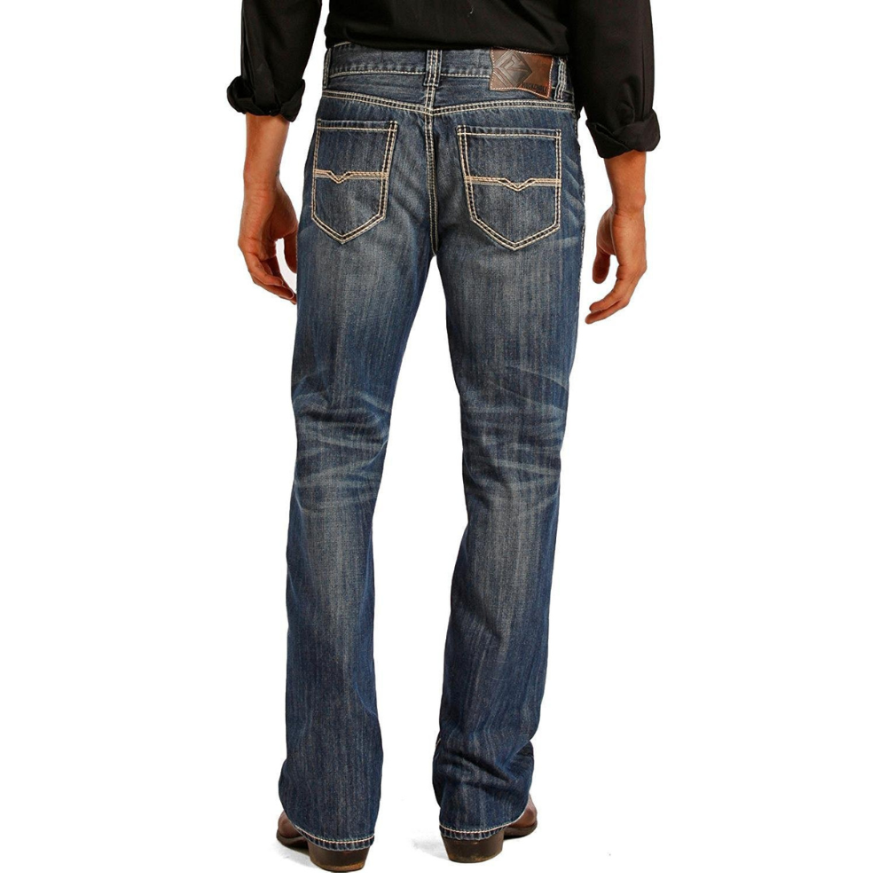 Back of Rock & Roll Denim Men's Relaxed Fit Double Barrel Straight Leg Jeans