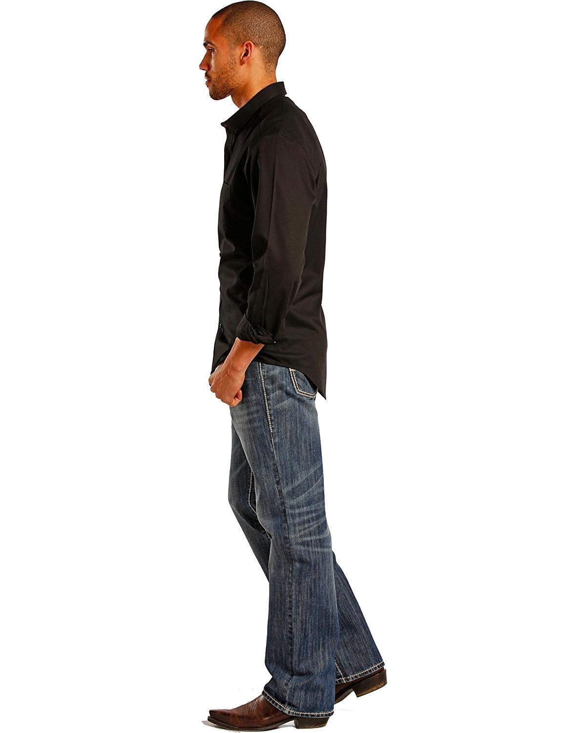 Side Profile of Rock & Roll Denim Men's Relaxed Fit Double Barrel Straight Leg Jeans
