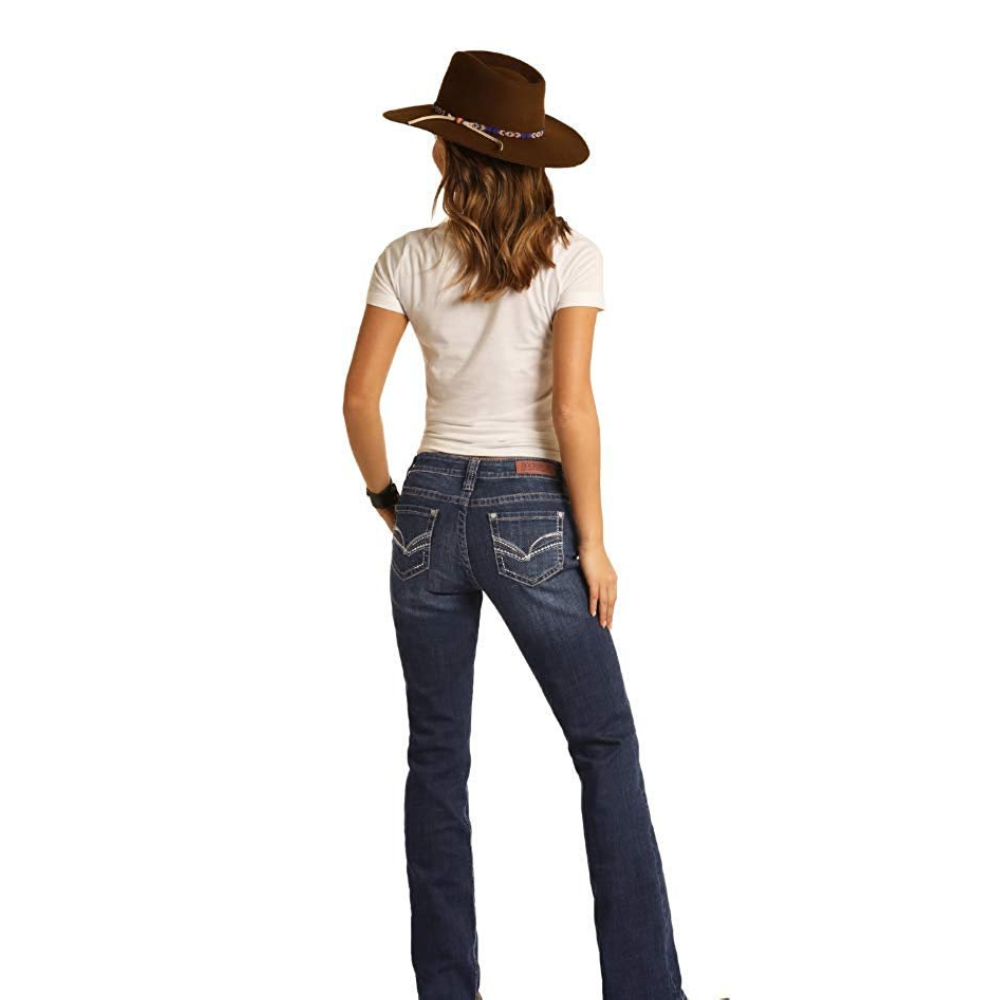 Back of Rock & Roll Denim Women's Mid Rise Bootcut Jeans
