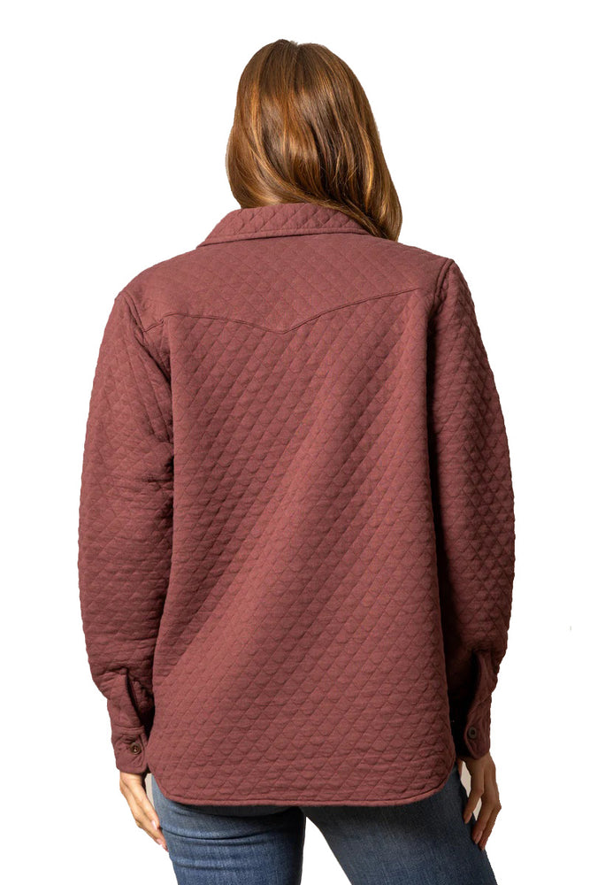 
                  
                    Person wearing a maroon quilted jacket on a white background
                  
                