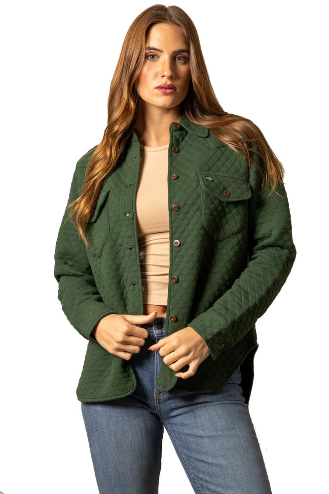 
                  
                    Woman wearing a green jacket on a white background
                  
                
