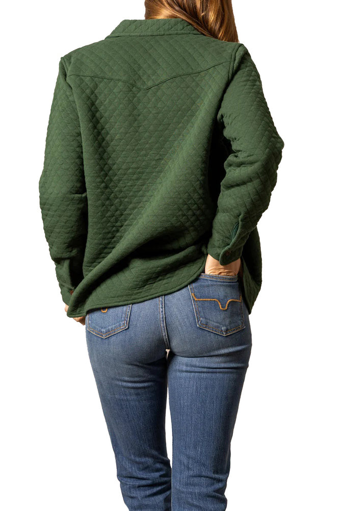 
                  
                    Person wearing a green quilted jacket and blue jeans on a white background
                  
                