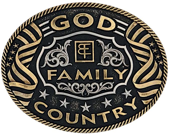 
                  
                    Oval Montana Silversmiths Western Belt Buckle With God, Family, Country Design
                  
                