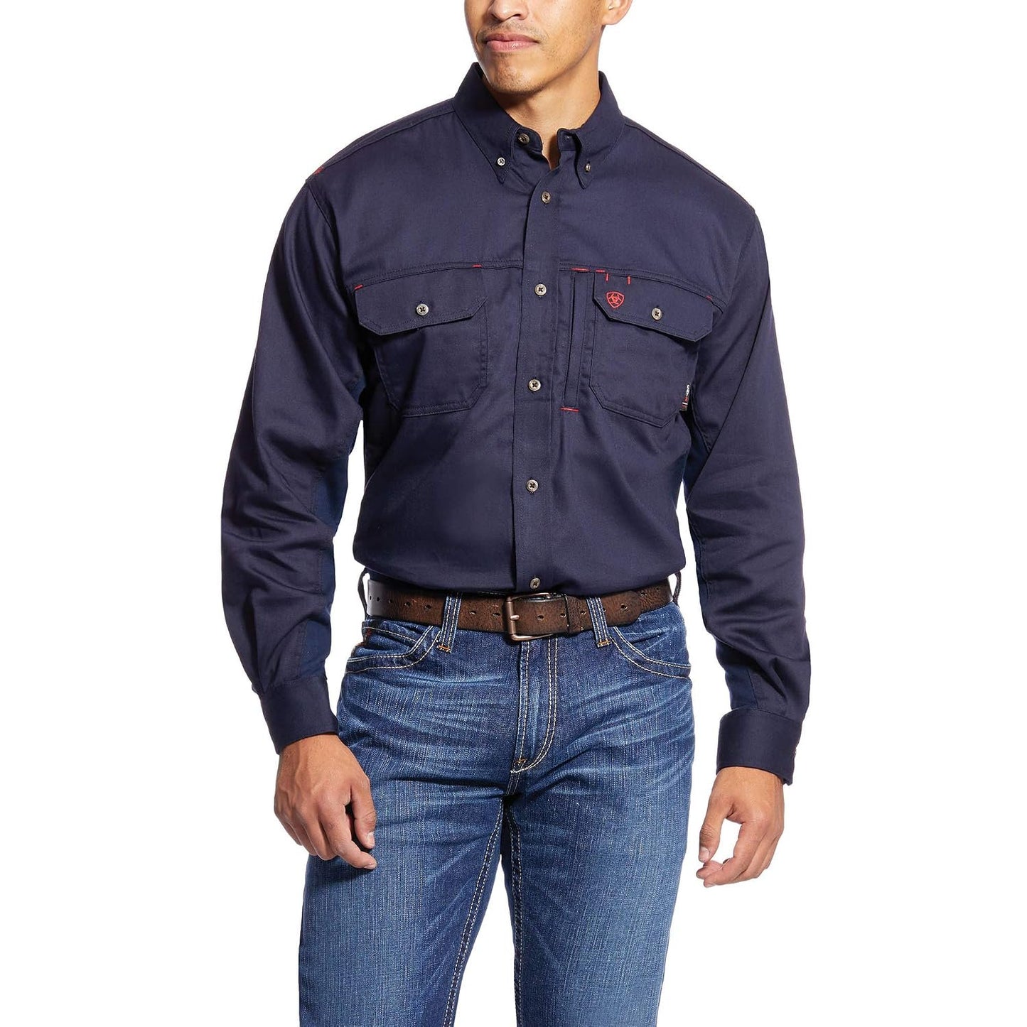 Ariat FR Solid Vent men's flame-resistant long sleeve work shirt with button-down front.