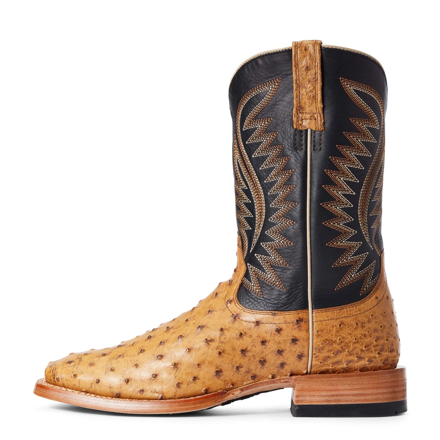 Ariat Men's full quill ostrich cowboy boot featuring genuine exotic leather, a square toe, and classic Western craftsmanship.
