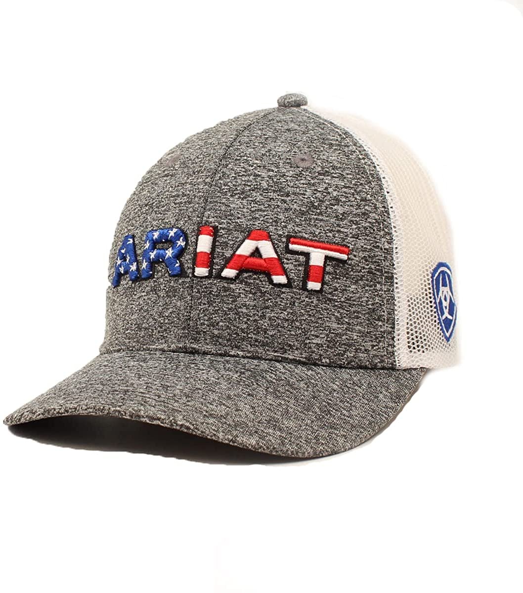 ARIAT Men's Embroidered USA Flag Cap in grey featuring patriotic embroidery and classic western styling.