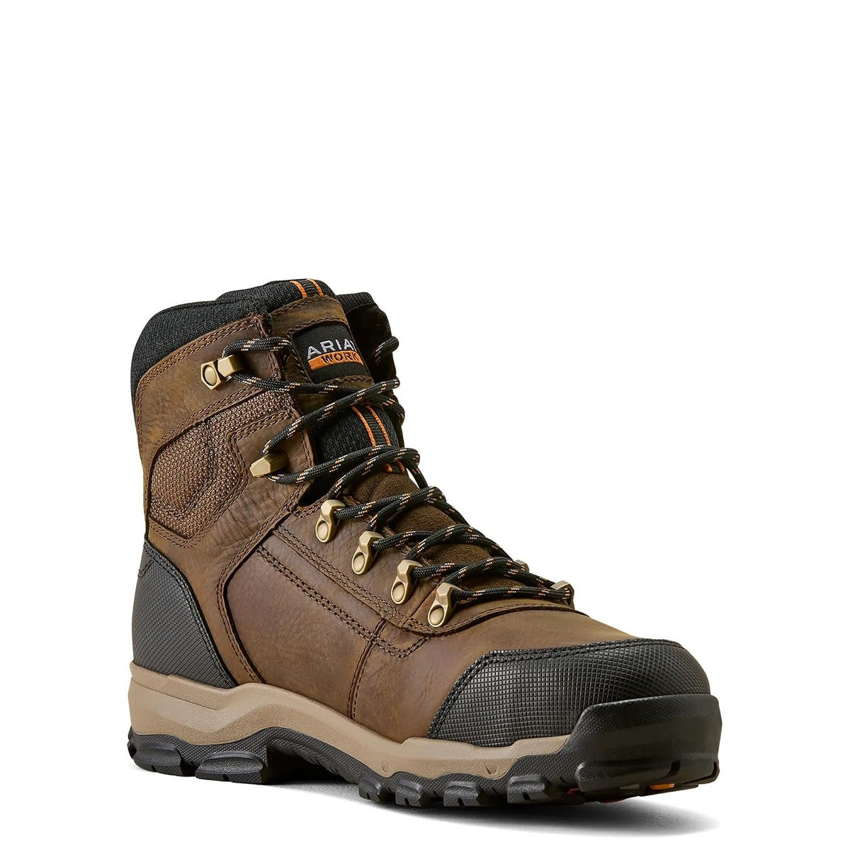 Close-up of Ariat Stryker Neo full-grain leather and CORDURA work boot upper